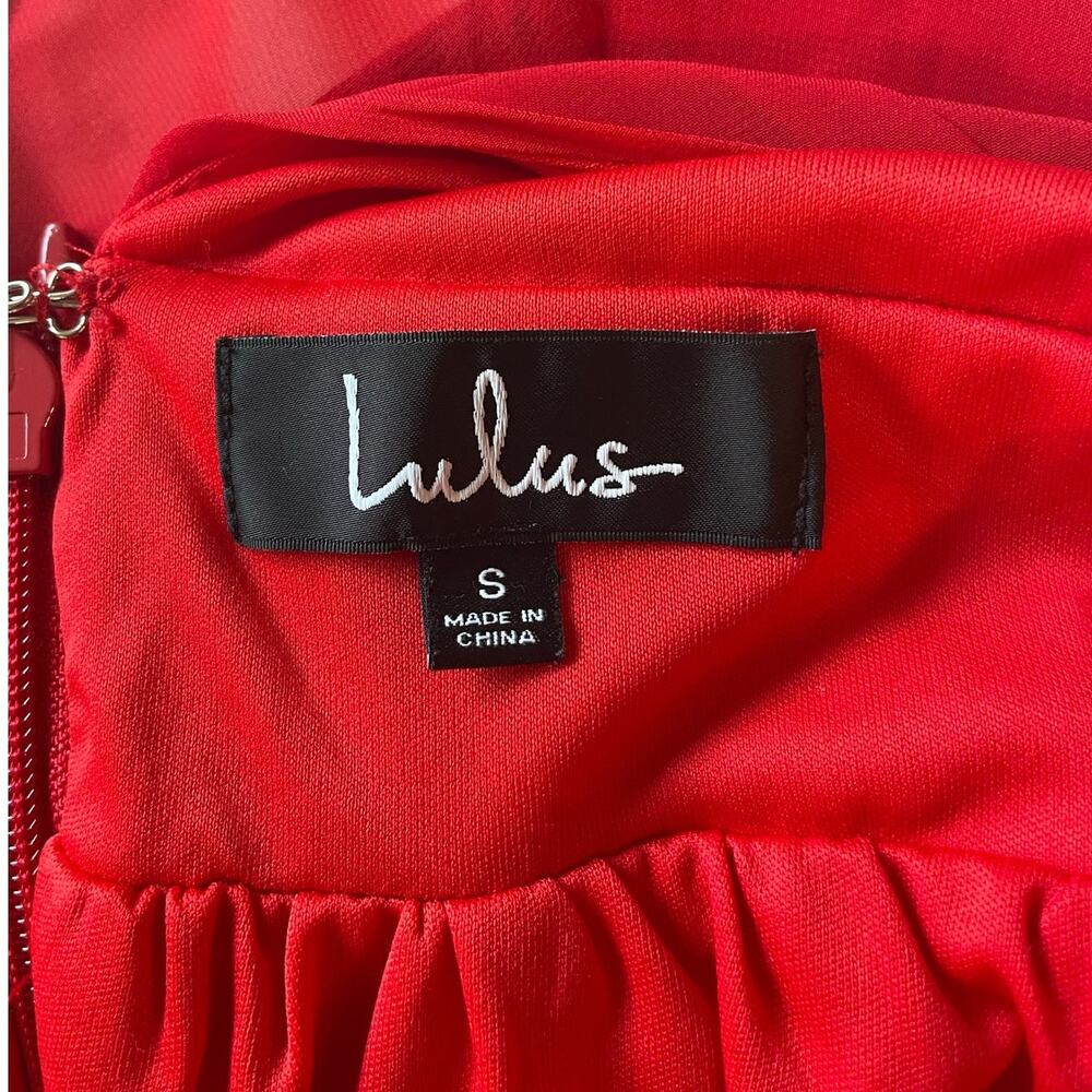 Lulus Milana Red Floral Mini Dress Sz S Ruched Plunge Neckline Flirty Party - Picture 3 of 16